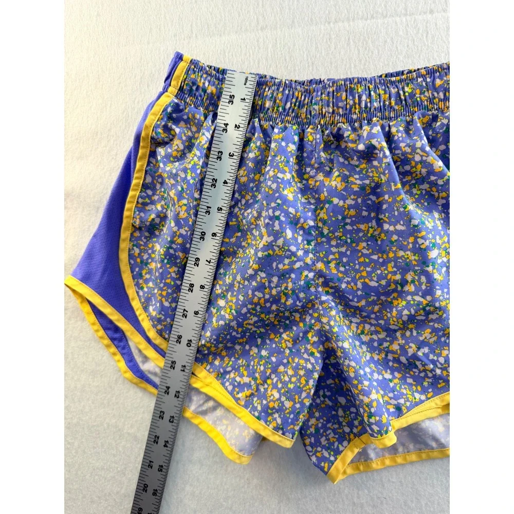 Nike Dri-FIT Tempo Running Shorts Purple Yellow Splatter Print Womens Small